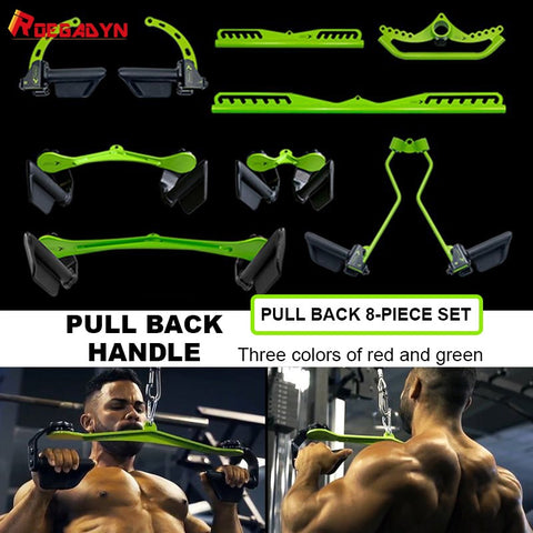 8 Piece Set Fitness Lat Pull Down T Handle Bar Rowing Rotating V-Bar Pulley Cable Machine Handle Grip Gym Equipment Back Trainer