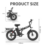 Folding Electric Bicycle - Fat Tire (20"Wheel Size) - Adult Long Range City Bike & Mountain / Cross-Country Design - 48V 12.8AH Lithium Battery