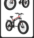 26" Folding Electric Fat Tire Mountain Bike - 1,000W/48V/14AH/37mph - For All Road Conditions including City Pavement, Dirt, Snow and Beach