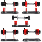 Pair of 12.5 Lbs Adjustable Dumbbells with Handle & Weight Plate for Home Gym - Red