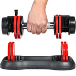 Pair of 12.5 Lbs Adjustable Dumbbells with Handle & Weight Plate for Home Gym - Red